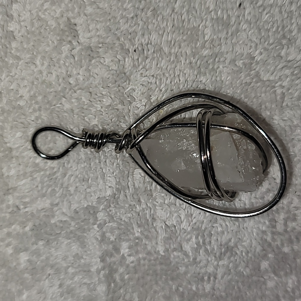 White Clear Crystal Wire Wrapped Pendant Healing/Energy Hand Wrapped Gemstone
